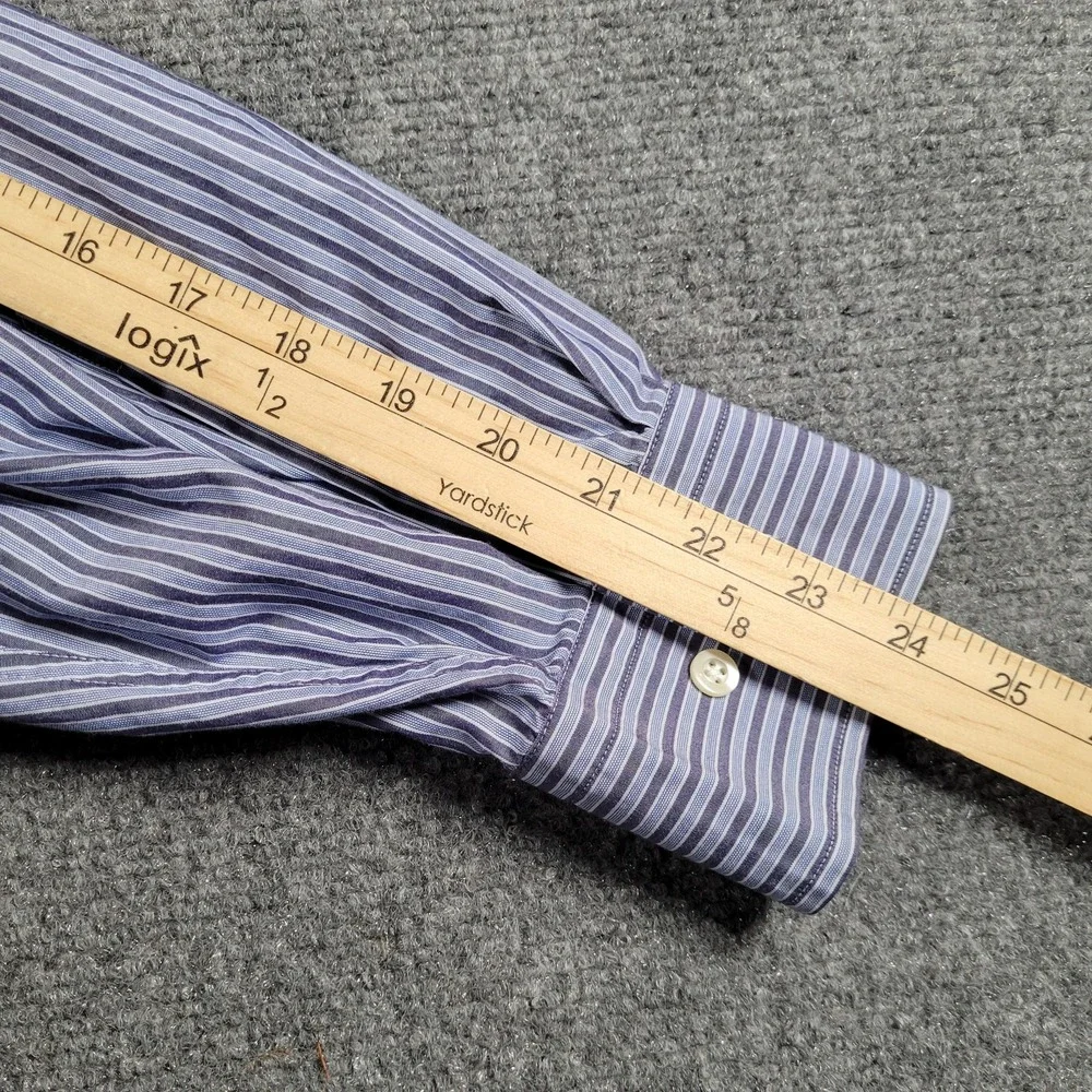 Made In Italy Shirt Mens Large Blue White Stripe Button Down Dress 100%‎ Cotton
